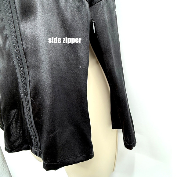 Ann Taylor 100% Silk Corset Cami Women's 6 Babydoll Black Satin Y2K Dark Fairy - Picture 3 of 6